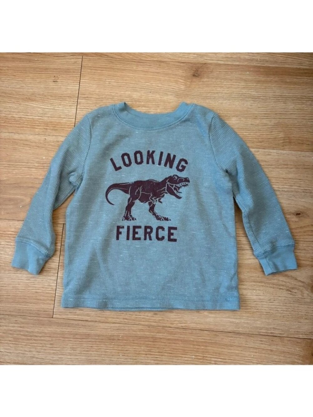 Jumping Beans Waffle Knit Long Sleeve Shirt Grey Dinosaur Baby Boy Size 18m